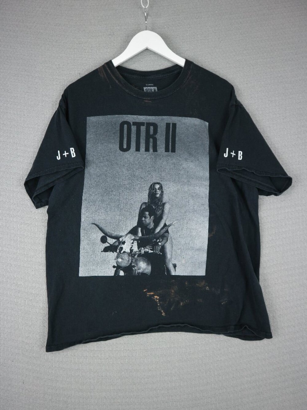 Beyonce and Jay Z On the Run II Tour Tee Bleach Stained XL Black